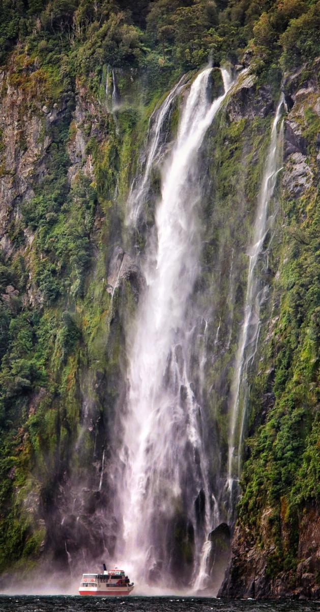 Precipitous waterfall in Milford Sound